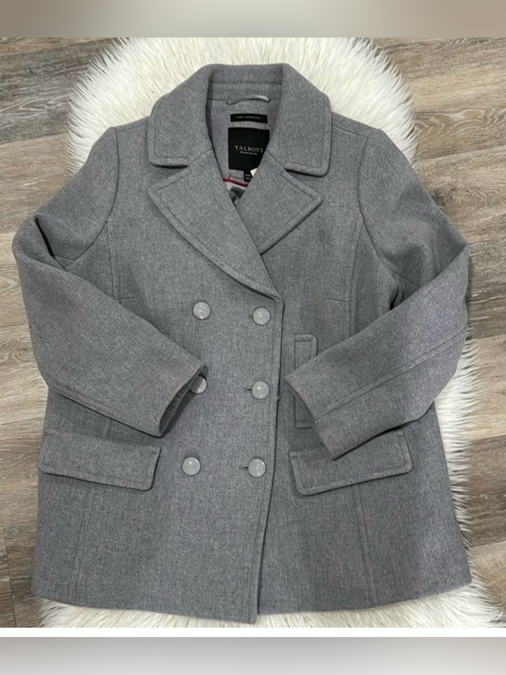 Talbots Gray Double-Breasted Wool Pea Coat